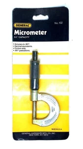 General 102 Outside Micrometer, Friction Thimble, 0-1” .001” *NEW OLD STOCK* - Imagen 1 de 2