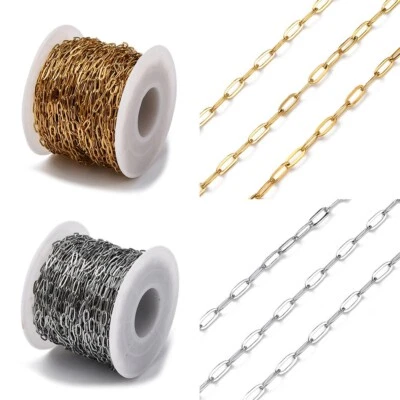 1Roll Soldered Stainless Steel Cable Chains Jewelry Making Finding 6.5x2.5x0.5mm - Image 1 of 2