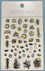 Nail Stickers Art Decal DIY Design 3D Waterproof Star Heart Black Gold 1053 - Picture 1 of 4
