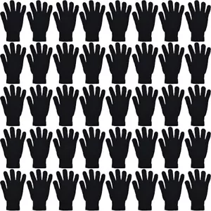 12 Pack Men Women Black Warm Winter Magic Gloves Stretchy Thermal Knit Bulk Lot - Picture 1 of 12