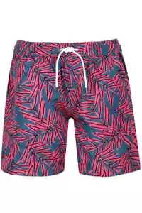 Men's Blue Palm Print Swim Trunk Shorts - Picture 1 of 12