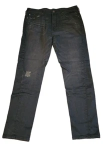 True Religion Jeans ROCK STAR Mick Slouchy Skinny Moto Destroyed Black 34x42 EUC - Picture 1 of 18
