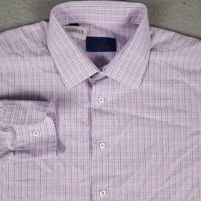 Camisa David Donahue Para Hombre Talla 18 Púrpura Azul Vestido a Cuadros Abotonada Manga Larga Foto 1 de 4