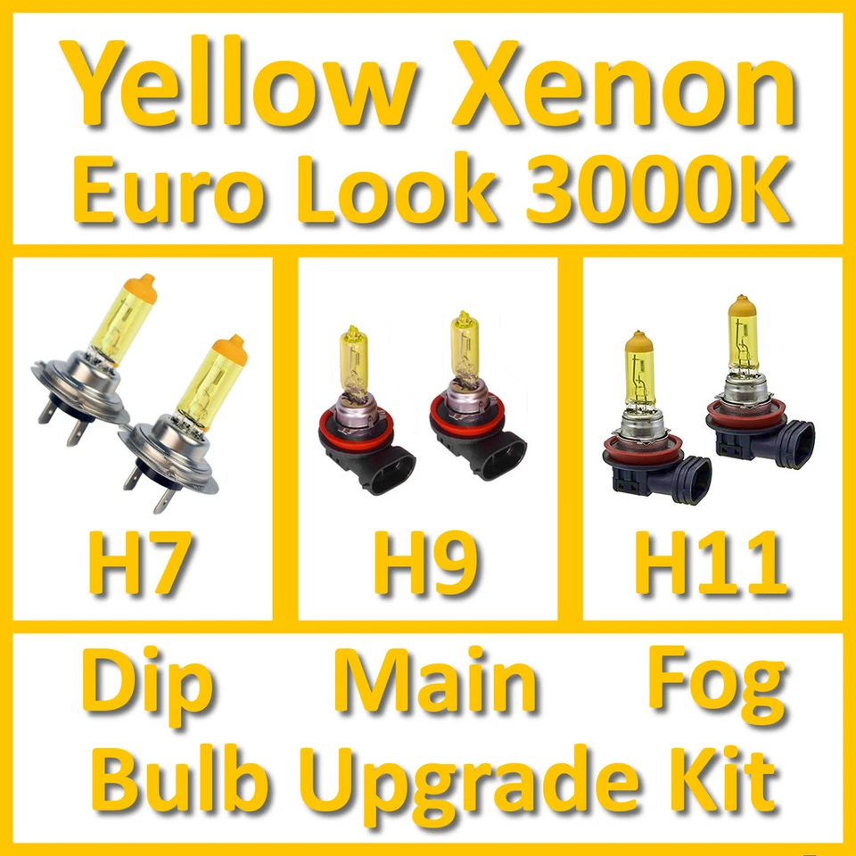 Warm White 3000K Yellow Xenon Headlight Bulb Set Main Dip Fog H7 H9 H11 Kit - Image 1 of 1
