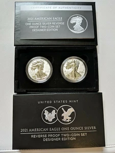Juego de dos monedas American Eagle 2021 de una onza de plata a prueba de reverso *MARCA DEFECTUOSA* - Imagen 1 de 14