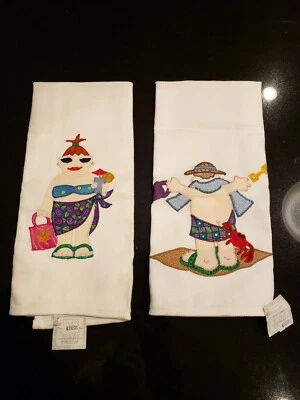 NUEVO ETIQUETAS 2 Toallas de Plato Bordadas Decoración Cocina Playa Océano DIVERTIDAS Foto 1 de 4