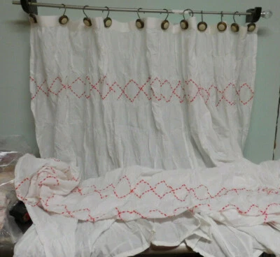 漂亮的白色浴帘带橙色缩褶 Zigzag-全新包装农舍 — 第 1/4 张图片