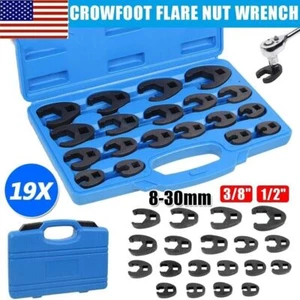 19PCS Crowfoot Wrench Set for 8 to 32 mm Flare Nuts Crowfoot Flare Nut Tool Kit - Picture 1 of 12