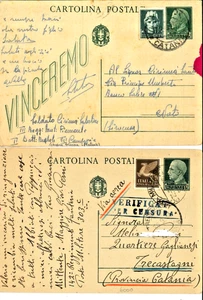 CARTOLINE INTERI POSTALI CON AFFRANCATURA  da Catania a Noto Trecastagni 1943 - Picture 1 of 1