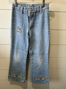 Vintage Y2K embroider floral/Cat denim jeans girls size 10 - Picture 1 of 6