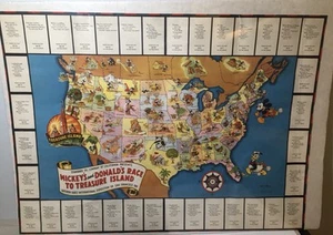 1939 Disney Mickey & Donald Race to Treasure Island Game Board 27x20 Framed VTG - Picture 1 of 11