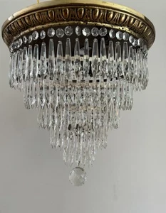 Antique Vintage Brass Crystal Flush Mount Wedding Cake Chandelier - 2 Available - Picture 1 of 13