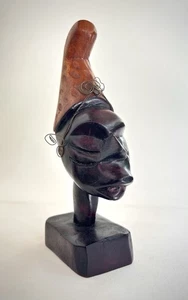 African Woman Head Sculpture Statue Wood Figure Bust Vintage Art Hand-Carved 7" - Picture 1 of 5