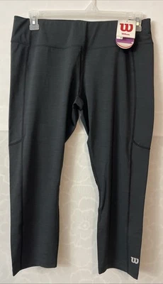 Wilson Tennis Womens Large Black Stretchy Capri Performance Leggings NWT! A4456 - Image 1 of 4