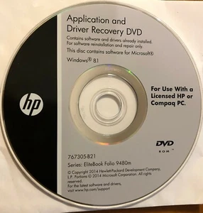 Driver Recovery DVD HP WIN 8.1 for EliteBook Folio 9480m - Brand New - Picture 1 of 1