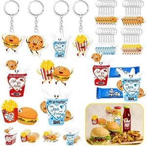 Valentine's Party Favor Classroom Kit 28 Keychains Milk Cookies Burgers Fries - Picture 1 of 10
