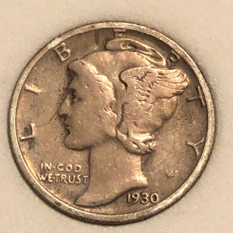 1930-S  Silver  Mercury Head Dime  Very Fine Condition Cover