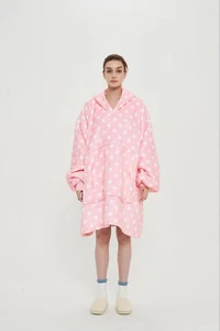 Polka dots Print Hoodie Blanket - pink - Picture 1 of 1