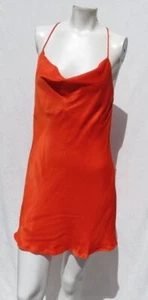 ZARA US Mini Abito Donna XS S Arancione Slinky Raso Taglio Bias Drappeggiato con Spalline Come Nuovo - Foto 1 di 6