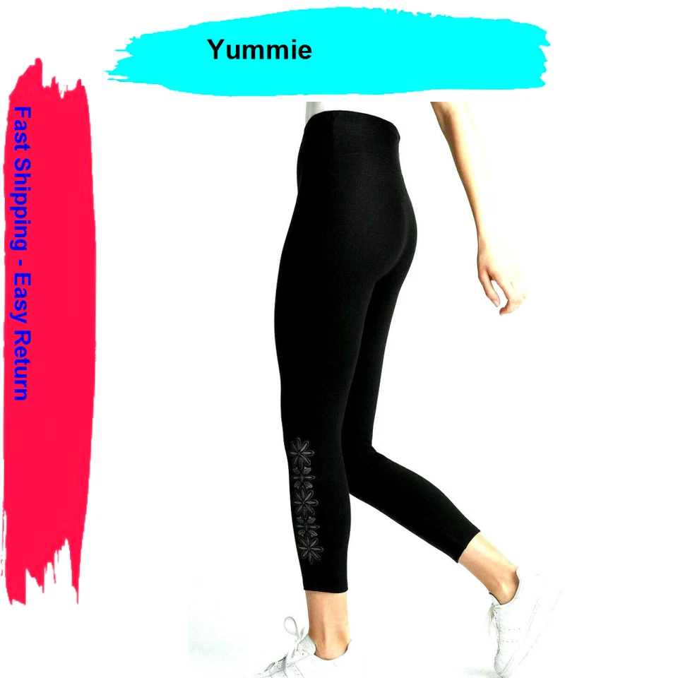 Yummie Women's Geo Floral Embroidered Shaping Leggin BLACK XL