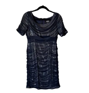 Adrianna Papell Evening Wear Women's Navy Dress Size 8P Short Sleeve Cowl Neck - Picture 1 of 11