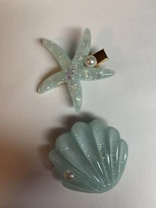 Starfish Shell Pearl Hair Clip Set, Hairpin Princess Headwear for Girls (Blue) - Picture 1 of 2