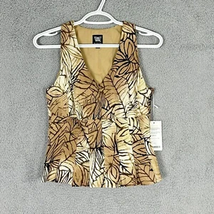 Worth shirt tank womens 2 brown banana leaf poplin halter v neck cotton stretch - Picture 1 of 14