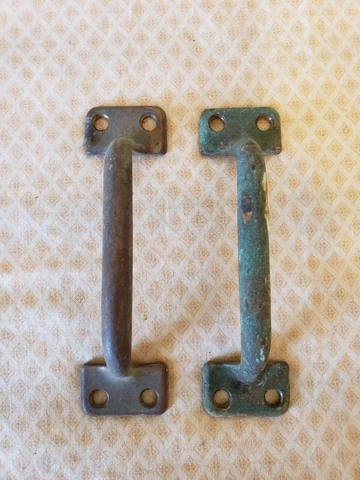 2 Vintage Salvaged Solid Brass Window Sash Lift Handles Cover