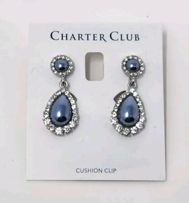 Pendientes Charter Club Gris Imitación Perla Cabujón y Diamantes de Imitación Lágrima Clip Nuevos con Etiquetas Foto 1 de 4