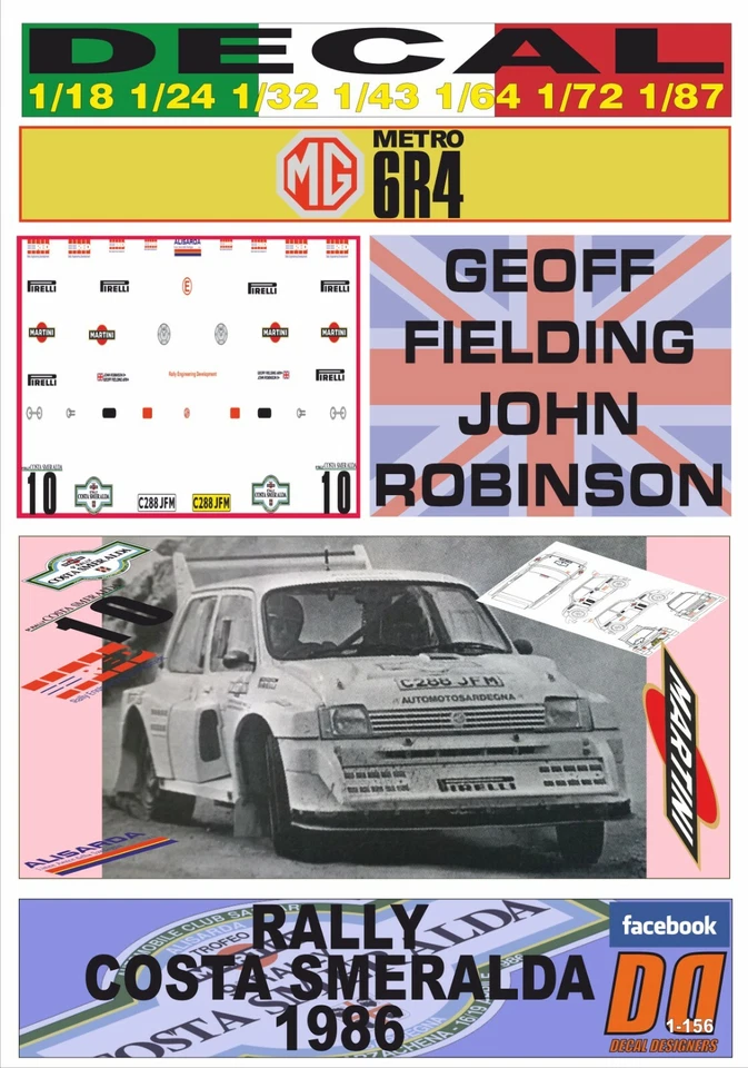 DECAL MG METRO 6R4 GEOFF FIELDING RALLY COSTA SMERALDA 1986 (06) - Image 1 of 1