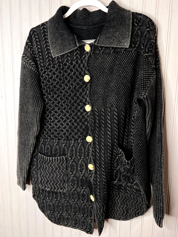 CÁRDIGAN Boutique Mujer 16 18 Negro Blanco Bolsillos con Botones Diseñador Nuevo sin Etiquetas Foto 1 de 4