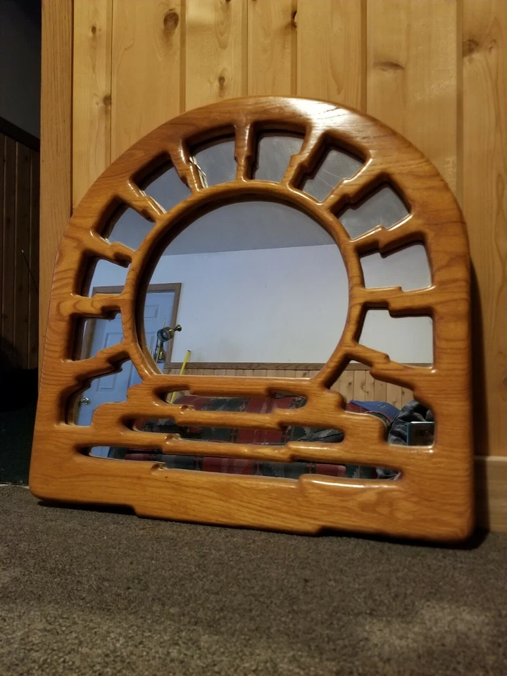 Espejo de pared bandera japonesa amanecer roble esculpido personalizado 24 x 24 budismo arte zen Foto 1 de 4