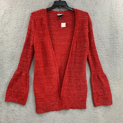 Allison brittney Cardigan Sweater Womens Red Chunky Knit Bell Sleeve Sz S Xmas - Image 1 of 4