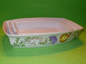 3 pc OVEN to TABLE BAKEWARE / COOKWARE w/ VEGETABLES & HERBS. Vintage TAIWAN - Picture 1 of 9