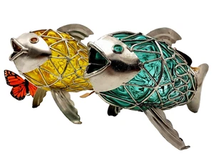 Glas & Drahtrahmen Fisch Figuren Set - Pier 1 mundgeblasen Moderne - Bild 1 von 21