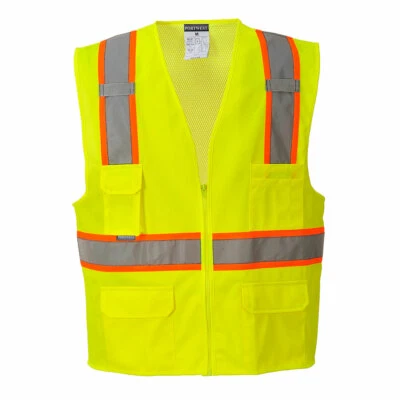 Portwest US372 Jackson Contrast Hi Vis Reflective Safety Zip Mesh Work Vest ANSI - Image 1 of 2