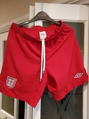 Authentic Mens England Home Goalkeeper Shorts Retro Football RED Umbro UK Med. • 22.31€