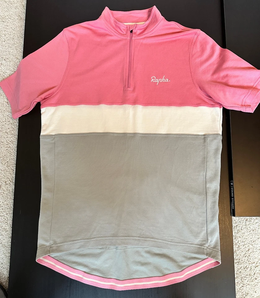 Rapha Pegoretti Merino Club Jersey 1/4 Zip Gray/Pink/White, Size XXL/2XL Cycling - Image 1 of 4