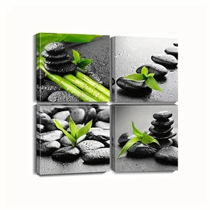4pcs Serene Black & White Stone Design With Gree Wall Art Canvas Unframed/Framed - Picture 1 of 6
