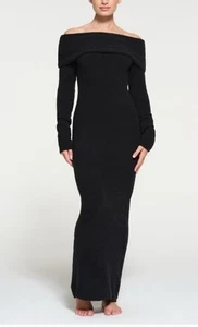 NWT Skims Cozy Knit Dress Off Shoulder Size Small Onyx - Picture 1 of 7