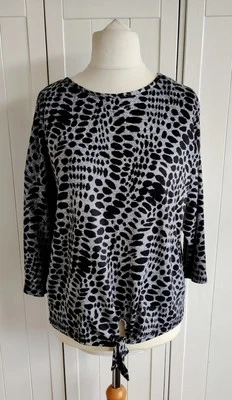 Principles Grey Black Animal Print Tie Detail 3/4 Sleeve Top Size 12 - Image 1 of 4