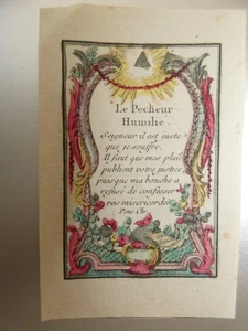 Image pieuse XVIIIeme le pecheur humilié papier vergé - Imagen 1 de 1