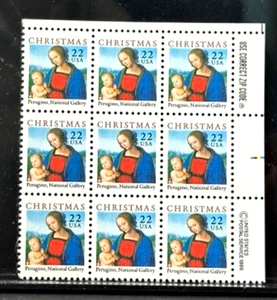 US Scott # 2244, Madonna & Bambino, blocco targa di (9) francobolli 1986 22¢ MNH - Foto 1 di 1