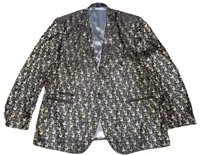 Chaqueta Abrigo Deportivo Ajustado Brocado Floral Negro Dorado Tazio Italia Hombre 40R Foto 1 de 4