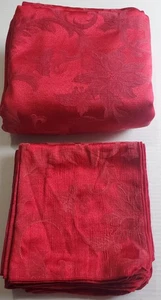 Large Brilliant Red Tablecloth with 8 Matching Napkins- Scrolls/Floral-67"x112" - Picture 1 of 9
