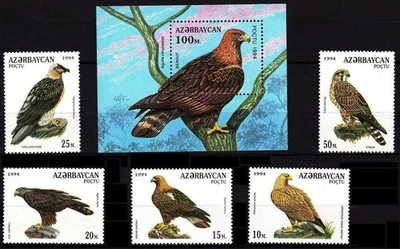 Azerbaiyán 1994 * Fauna * Aves rapaces * Juego de 5 sellos y bloque * MNH Foto 1 de 2