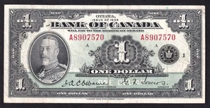 Canada 1935 $1 One Dollar Banknote Osborne - Towers A 8907570 English A - Picture 1 of 2