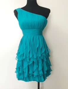 TIBI NEW YORK Designer Teal Silk Chiffon One Shoulder Cocktail Dress Size 0 - Picture 1 of 7
