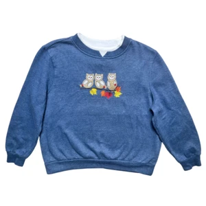 Vintage 90s Oversized Embroidered Sweater XS Petite Owls Autumn Kitsch Retro - Picture 1 of 4