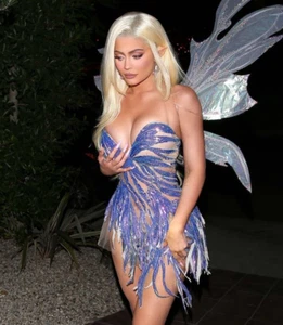 Iridescent Lavender Sequin Nude Mesh Sequin Fabric Kylie Jenner fairy costume - Picture 1 of 10